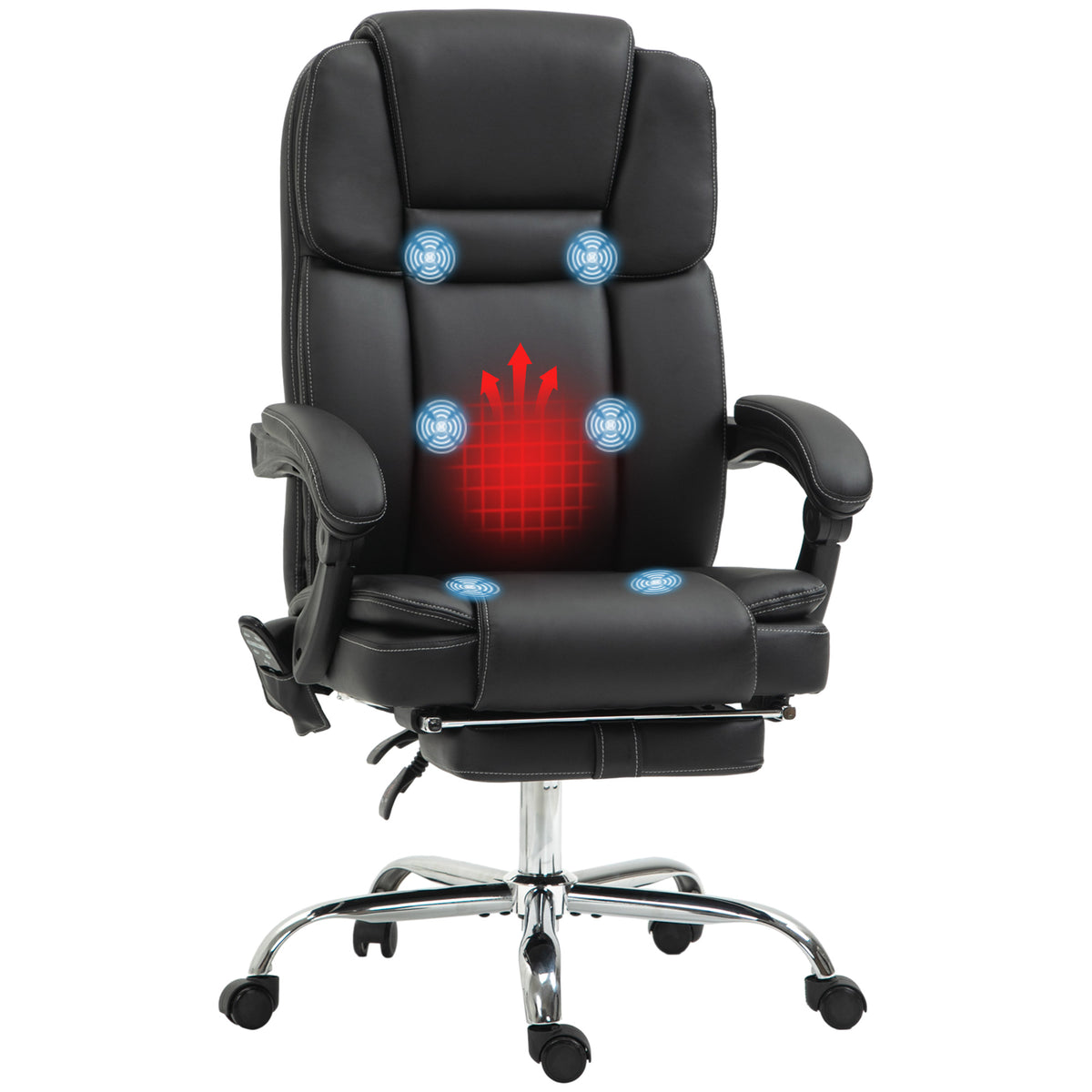 Vinsetto Verstellbarer Bürostuhl mit 6 Massagepunkten, Wärmefunktion, Fußstütze, Kunstleder, Schwarz