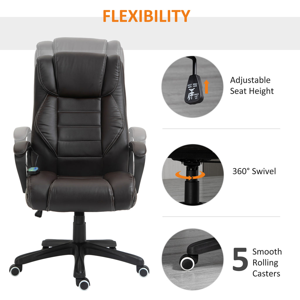 Vinsetto Bürostuhl mit Massagefunktion, höhenverstellbarer Chefsessel, ergonomischer Drehstuhl, 6 Vibrationspunkte, Braun