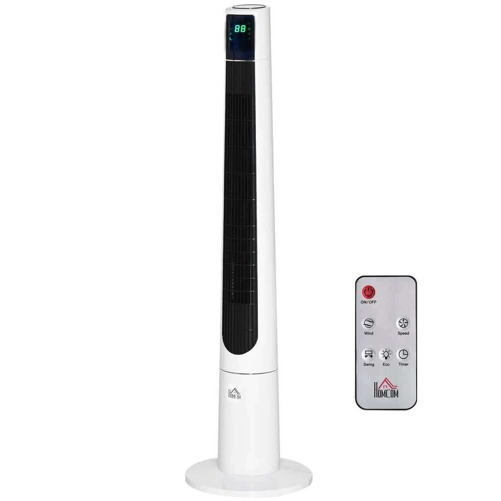 HOMCOM 118,2 cm Turmventilator mit Fernbedienung 3 Modi 3-Stufen und Geschwindigkeiten Ventilator Standventilator LED Display 220-240V 50 W 12 Std. Timer Weiß