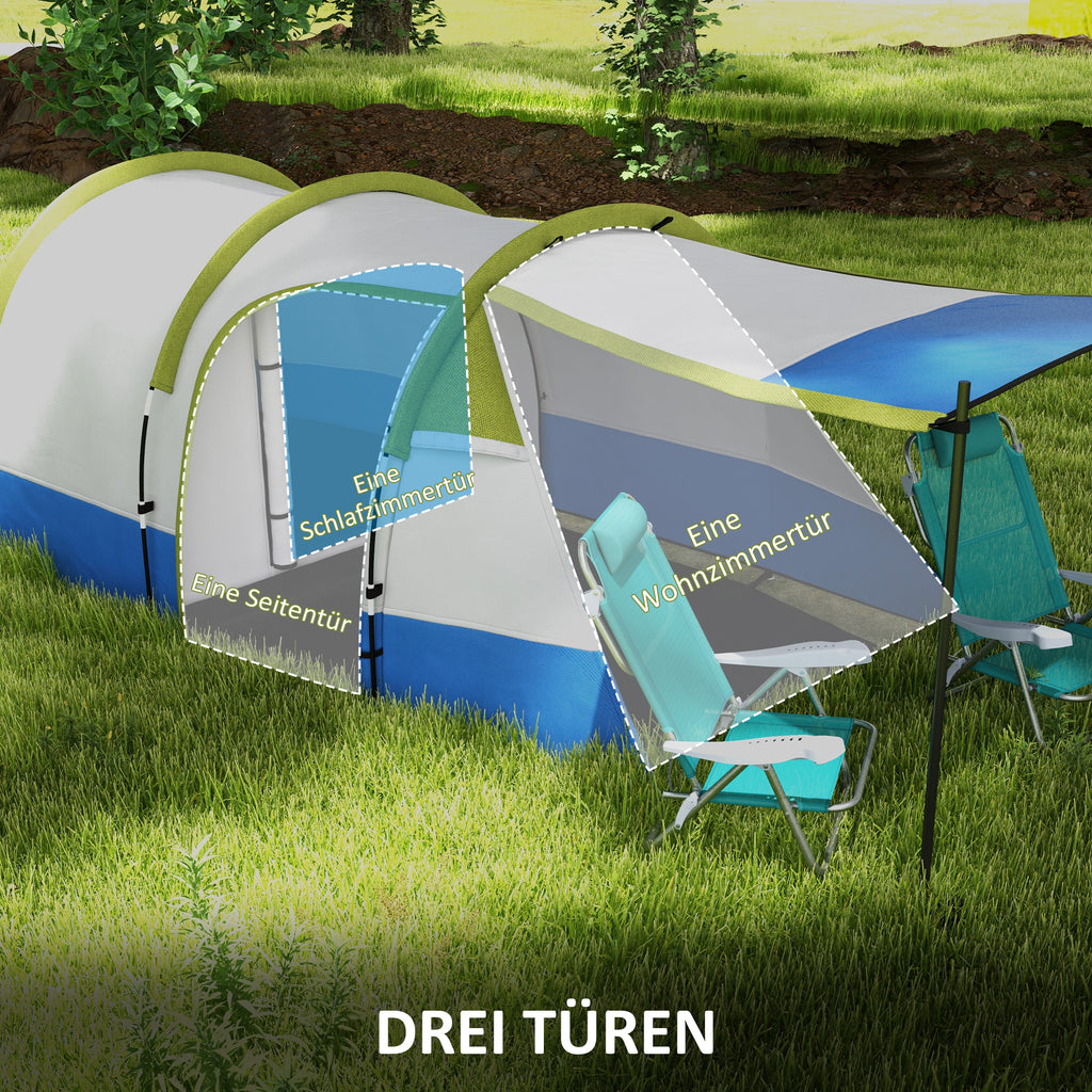Outsunny Campingzelt, für 3 Personen, Laternenhaken, drei Eingänge, wasserdicht, Grün