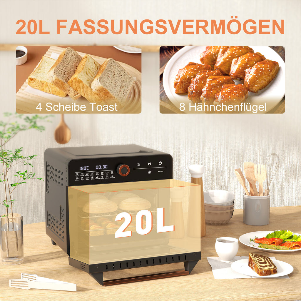 HOMCOM Minibackofen, 20 L, Mini-Ofen, 40-220°C, 17 Modi, Timer, 36 x 37 x 34,5 cm, Schwarz