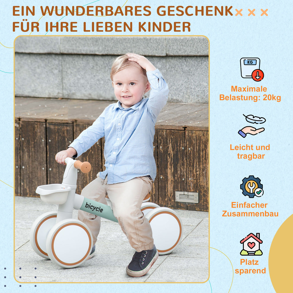 AIYAPLAY Laufrad, verstellbarer Sitz, Flüsterräder, für 1-3 Jahre, bis 20 kg, Grün/Weiß