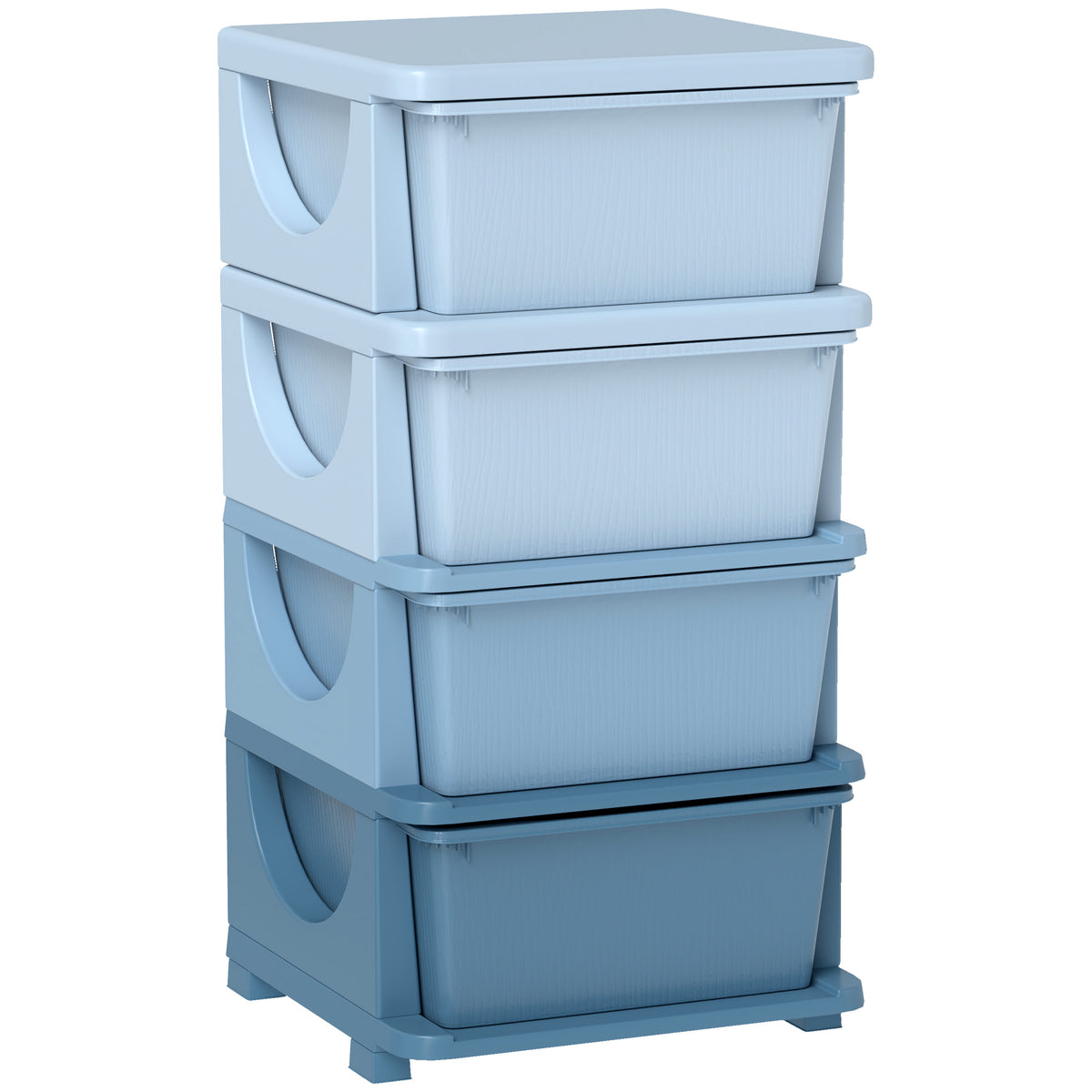 HOMCOM Aufbewahrungsboxen für Kinder, 4 Schubladen, abgerundete Kanten, erhöhtes Design, Kunststoff, Blau