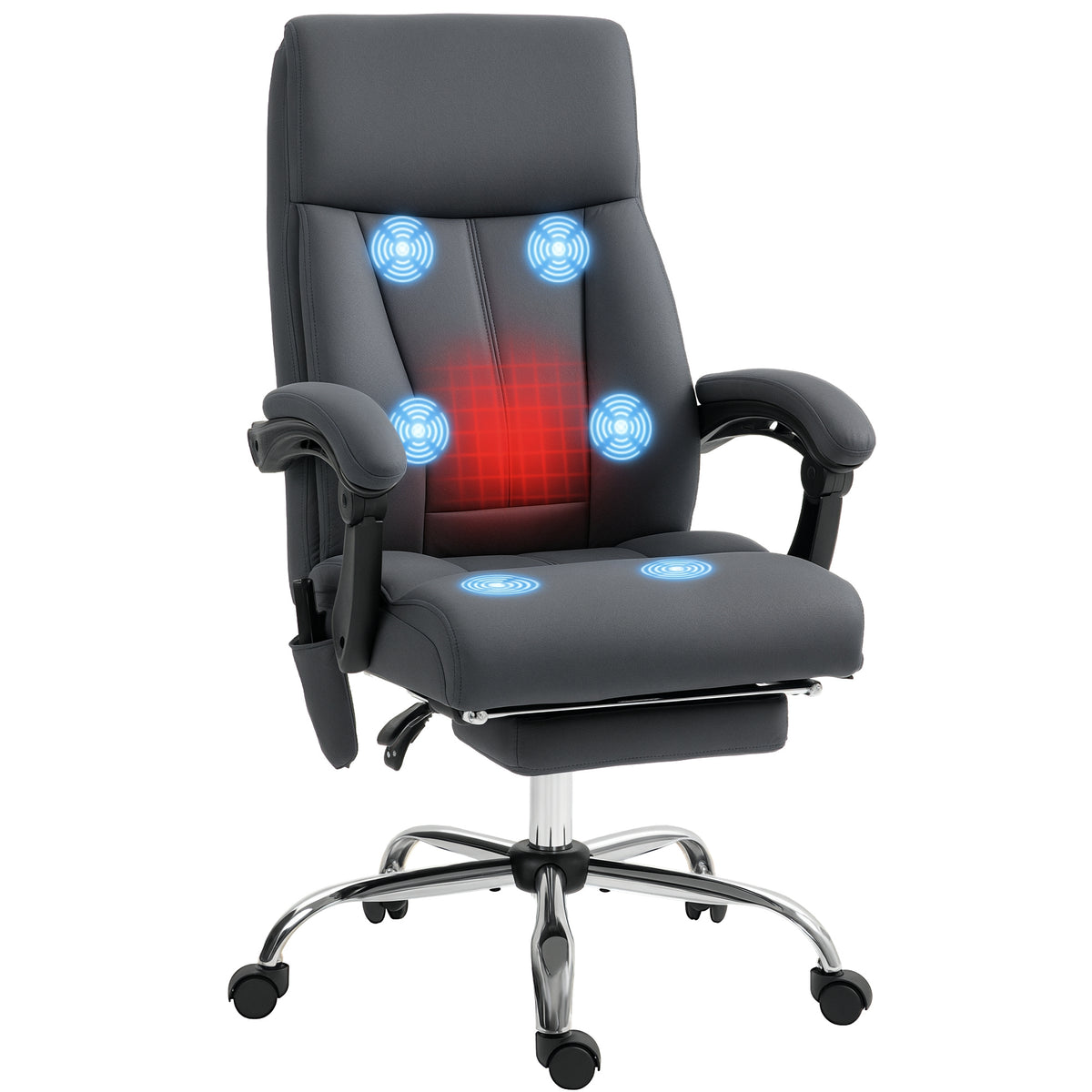 Vinsetto Bürostuhl mit Massagefunktion & Heizfunktion, Fußstütze, bis 120 kg, Dunkelgrau
