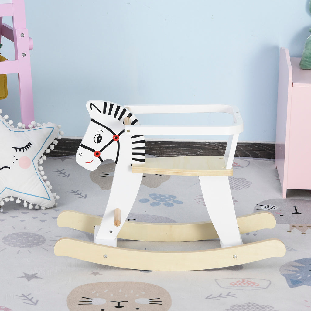 HOMCOM Kinder Schaukelpferd aus Holz Schaukeltier Schaukelspielzeug Pferd Kinderschaukel mit Haltegriffe für 1-3 Jahre Weiß  68 x 26,5 x 48 cm