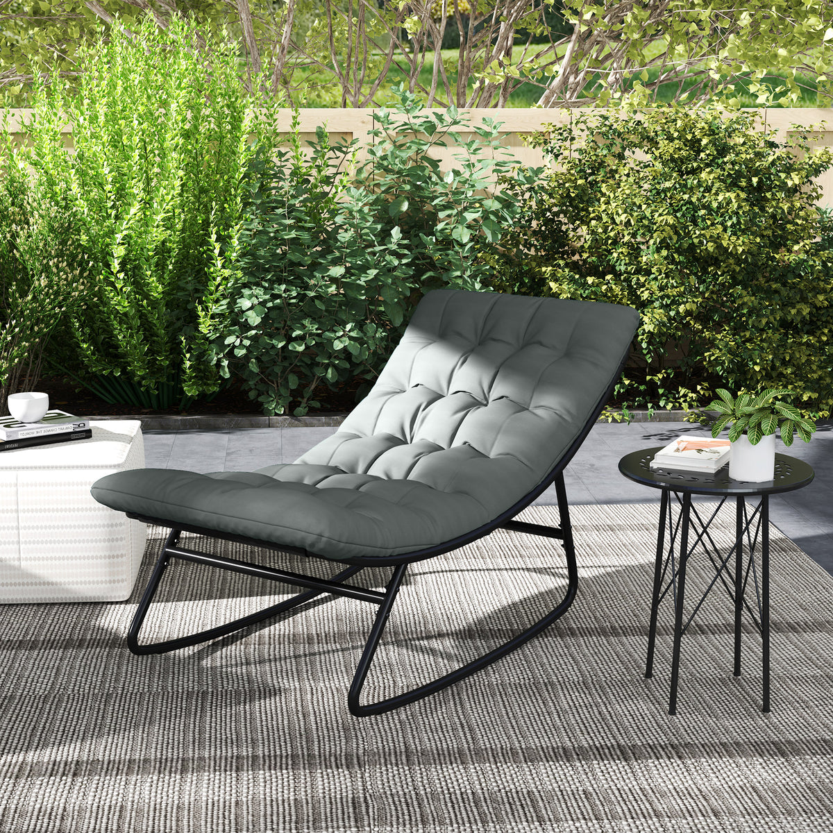 Outsunny Set mit 2 Outdoor-Schaukelstühlen mit dicken Kissen, Sitz aus atmungsaktivem Textilen-Gewebe und Stahlrahmen, Dunkelgrau