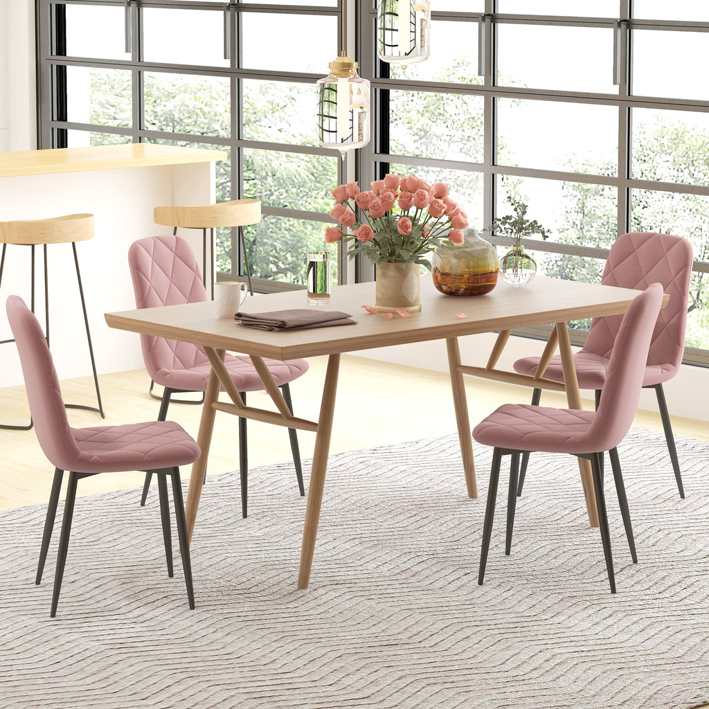 HOMCOM Esszimmerstühle 4er Set Küchenstuhl mit Rückenlehne, Samtoptik, Sessel 45 x 54 x 87 cm Rosa