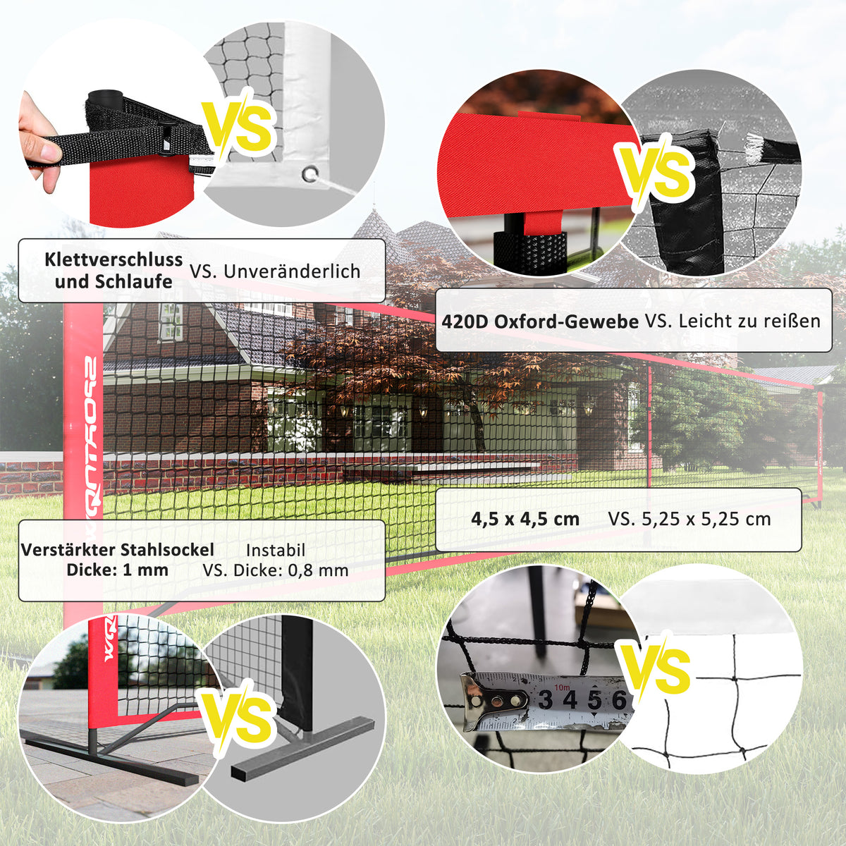 SPORTNOW Pickleball-Set mit Netz, Ständer, Bällen, Stahl, Kunststoff, Rot
