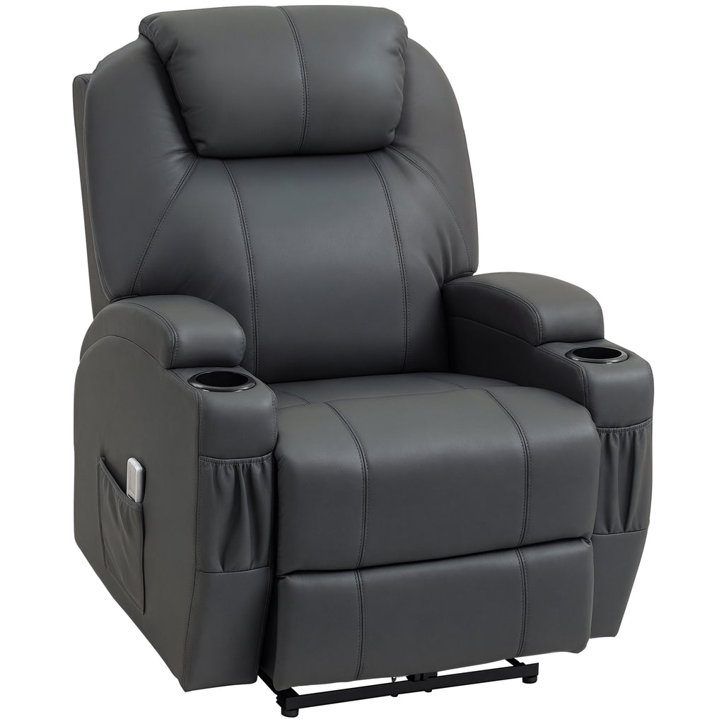 HOMCOM Massagesessel, elektrisch verstellbar, 8 Vibrationspunkte, Becherhalter, Kunstleder, Dunkelgrau