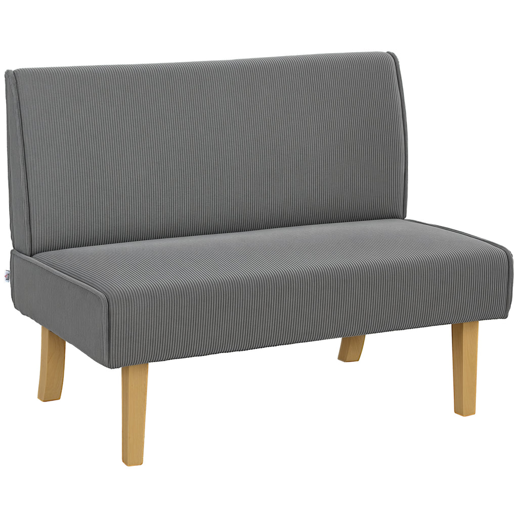 HOMCOM Zweisitzer-Sofa mit Cord-Bezug, dicker Polsterung und soliden Holzbeinen für Wohnzimmer, Schlafzimmer, Büro, Grau