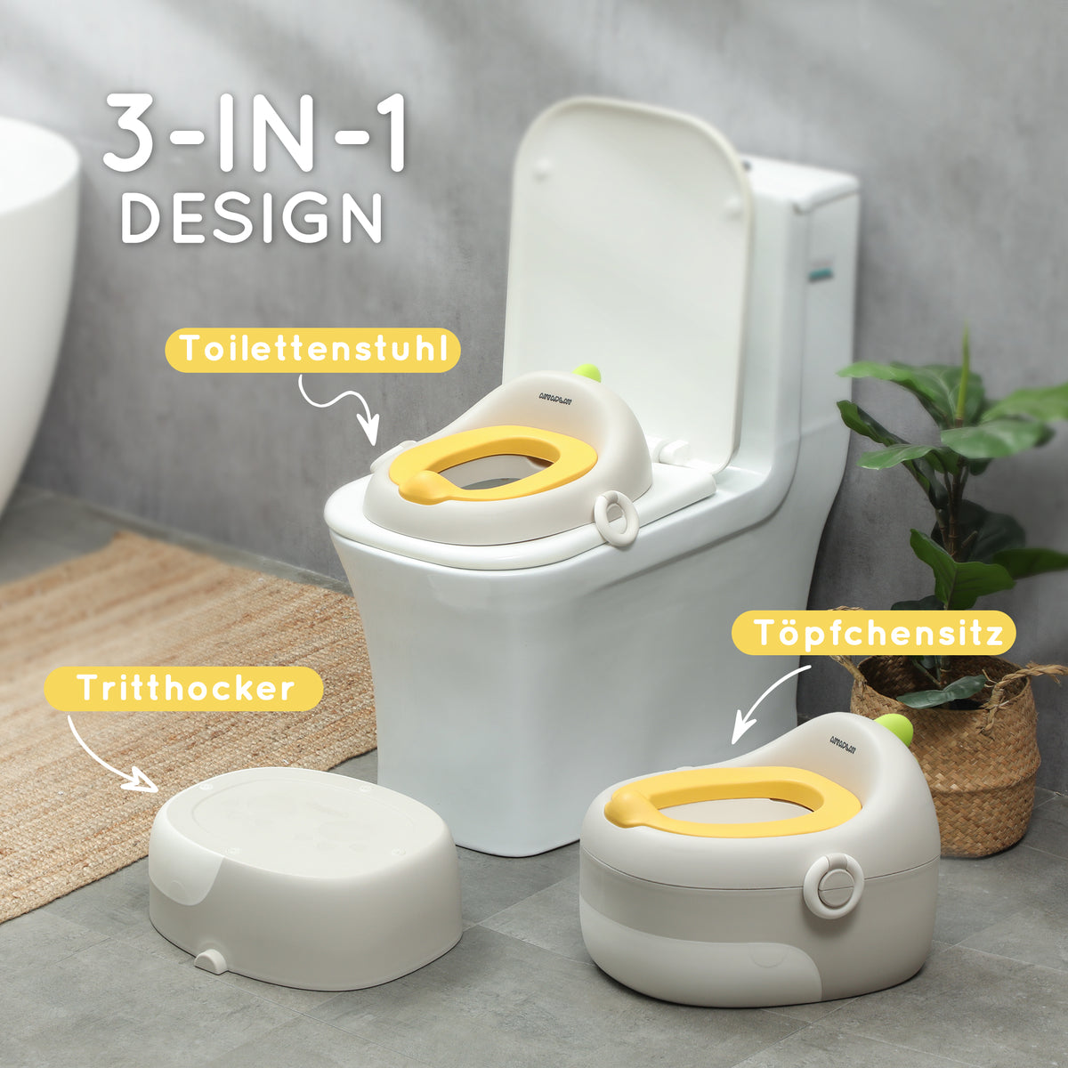 AIYAPLAY 3-in-1 Kinder-Töpfchen, abnehmbarer Sitz, Kunstleder-Polster, bis 50 kg, 6 Monate bis 6 Jahre, Grau