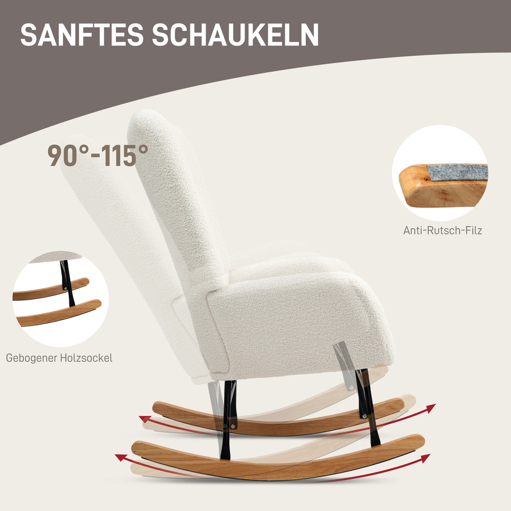HOMCOM Schaukelstuhl, kuscheliger Bezug, dicke Polsterung, Lendenkissen, rutschfest, Cremeweiß