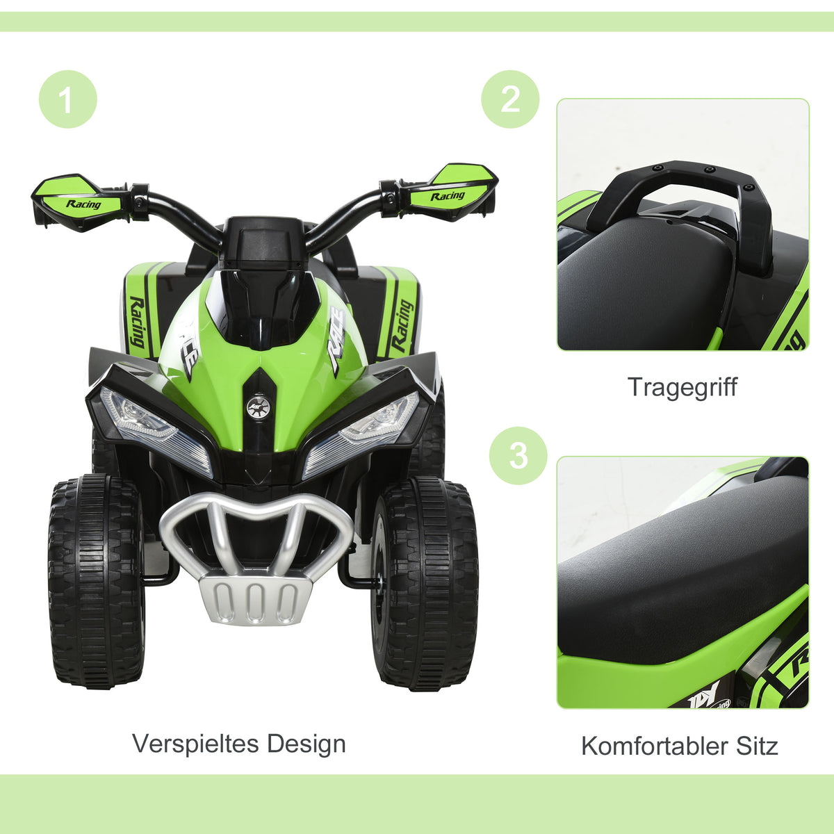 HOMCOM Kinder Rutschauto Tretauto mit Füßen rutschen Kinderauto Kinderfahrzeug für 18-36 Monate Licht Musik Kunststoff Stahl Grün 67,5 x 38 x 44 cm