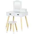ZONEKIZ Kinder-Friseuse Schminktisch mit Hocker Spiegel und 2 Schubladen 3 bis 6 Jahre 60 x 40 x 95 cm Weiß und Holz