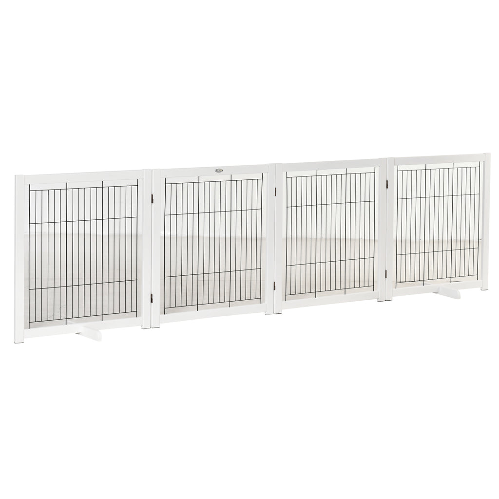 PawHut Türschutzgitter Holz Absperrgitter für Hunde Schutzgitter Hundegitter Sicherheitstür Bidirektionales Falten Stahl Weiß 305 x 35,5 x 82 cm