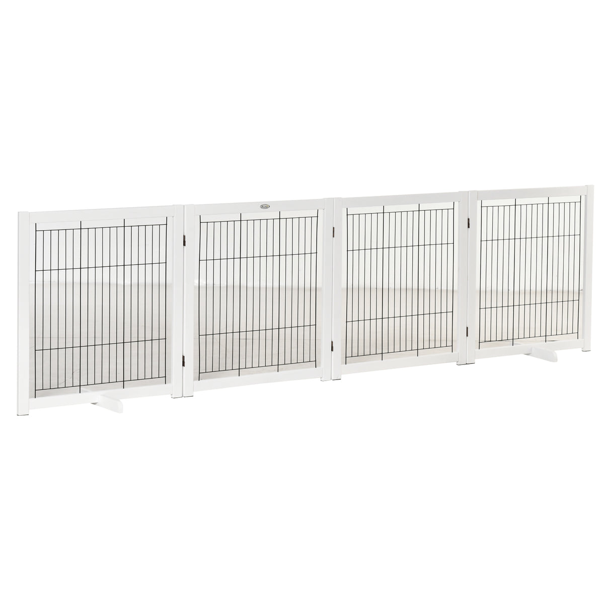 PawHut Türschutzgitter Holz Absperrgitter für Hunde Schutzgitter Hundegitter Sicherheitstür Bidirektionales Falten Stahl Weiß 305 x 35,5 x 82 cm