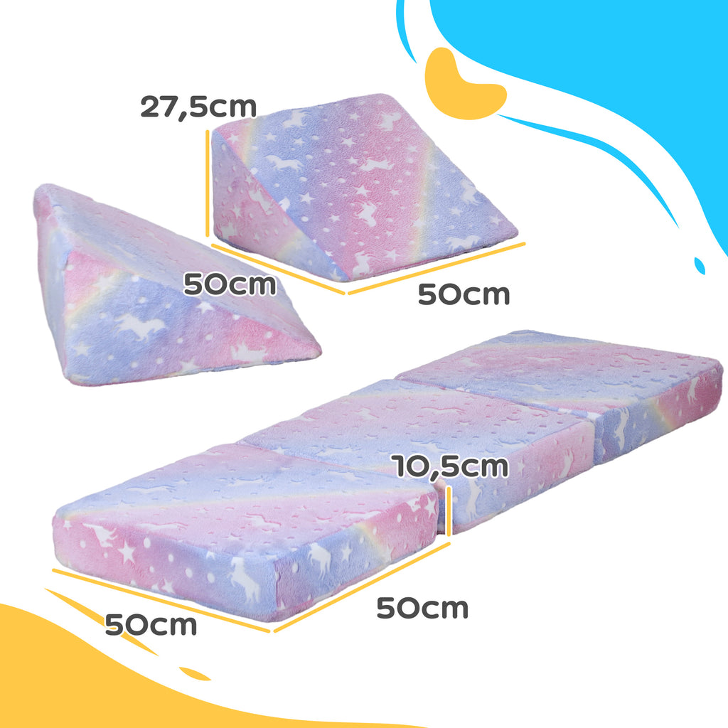 AIYAPLAY Modulares Spielsofa-Set für Kinder, 5-teilig, Treppe, Matratze, Pony- und Sternenmuster, leuchtet im Dunkeln, Rosa