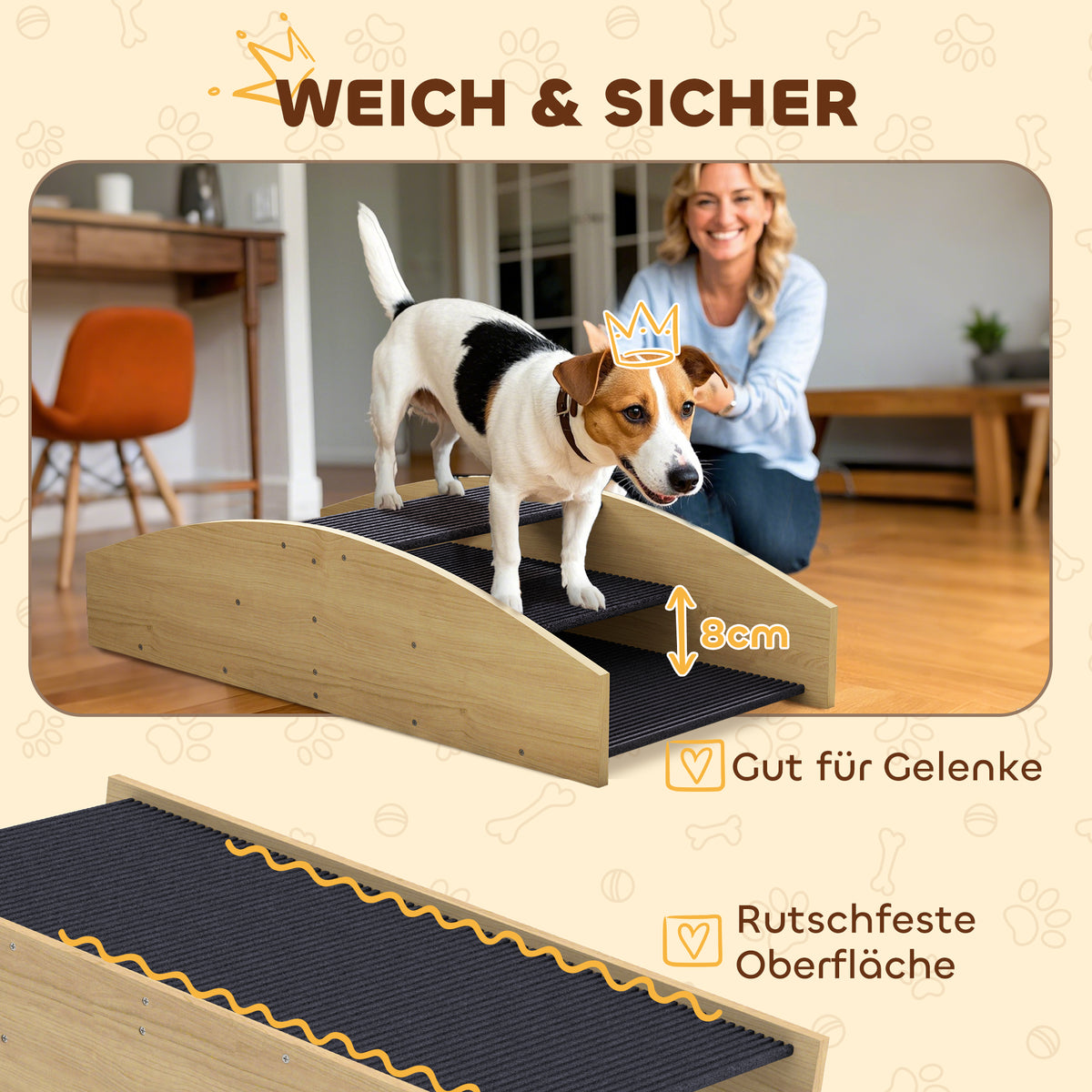PawHut Agility Hundeschaukel, 2-in-1 Wippe und Treppe, rutschfest, Tanneholz, 80 x 39,5 cm