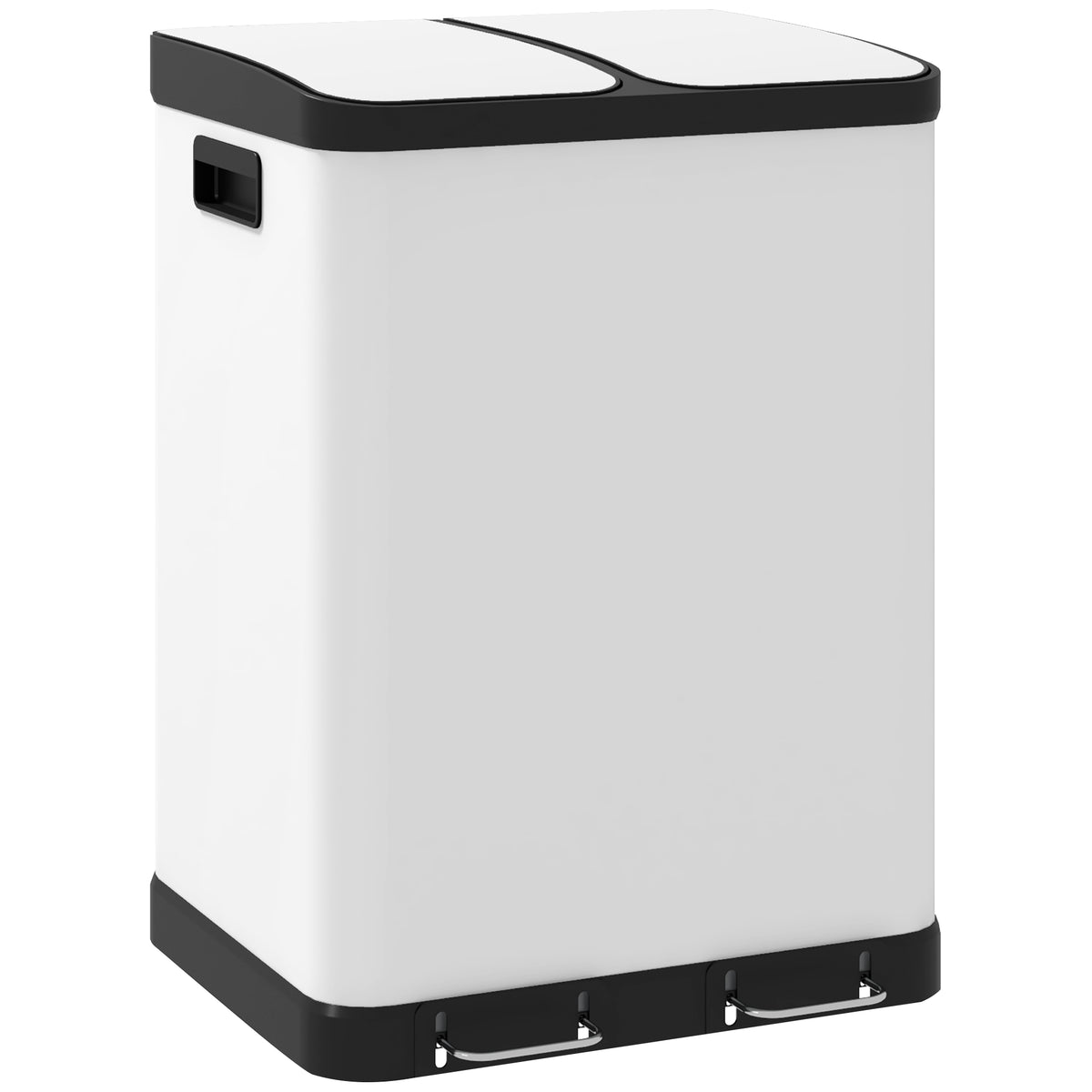HOMCOM Küchenabfalleimer 2 x 30L mit Pedal aus Edelstahl, 2 Fächer, sanft schließender Deckel, 60L, weiß