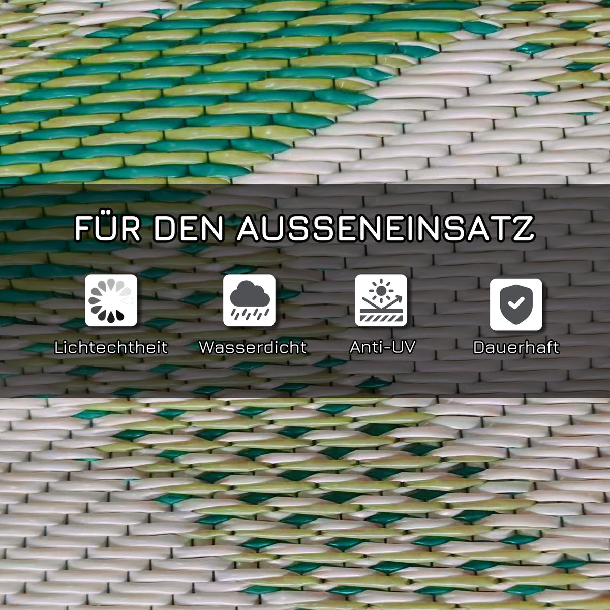 Outsunny Outdoorteppich Terrassenteppich, wetterbeständig, modernes Design, 365 cm x 274 cm x 0,3cm, Grün + Creme