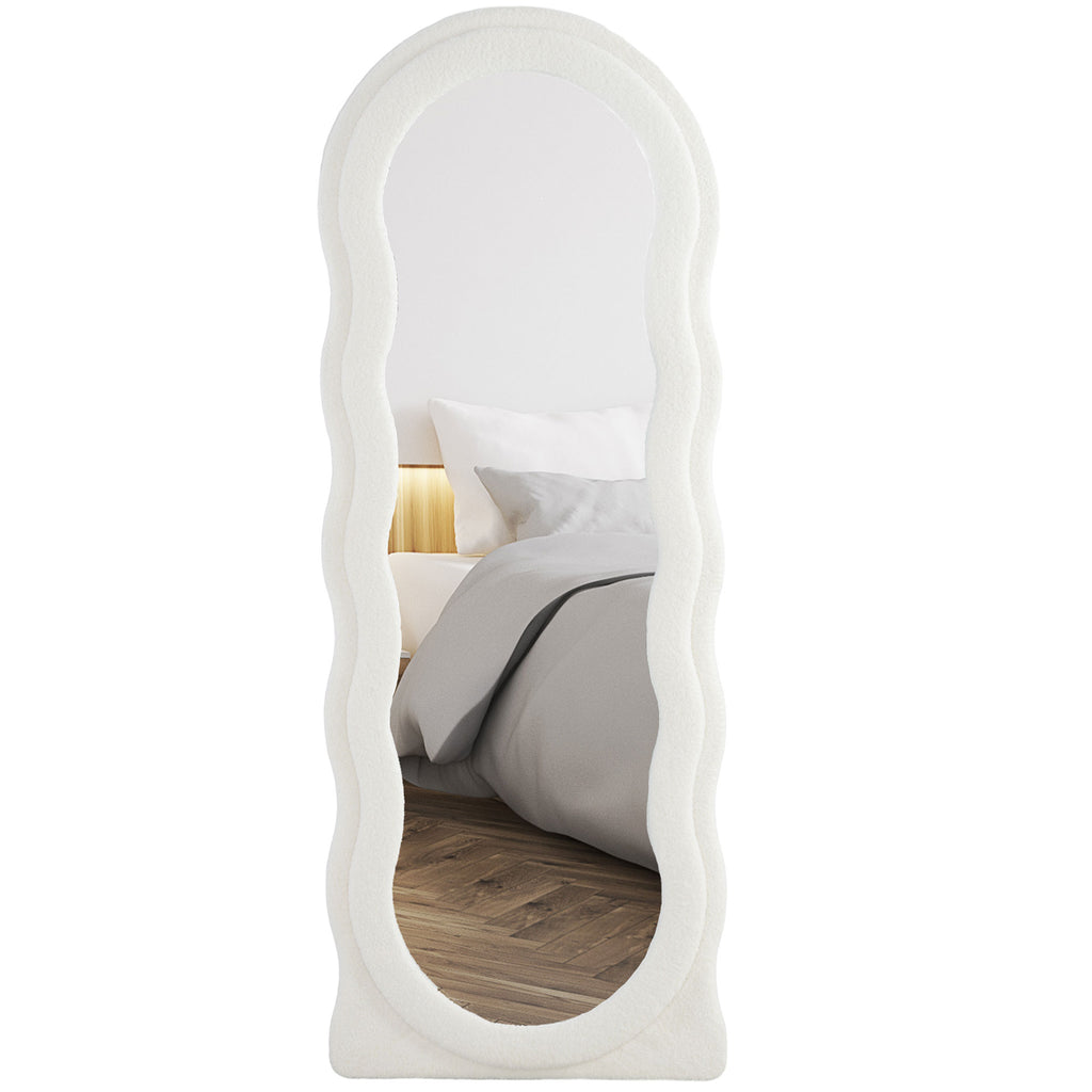 HOMCOM Ganzkörperspiegel 160 x 60 cm Gewölbter Standspiegel mit Wellendesign Bruchsichere Glas Weiß