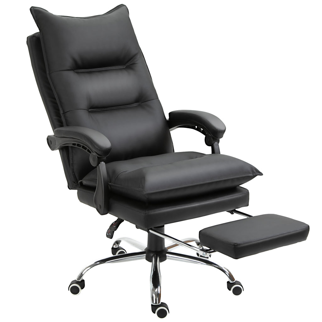 Vinsetto Bürostuhl mit Liegefunktion, ergonomisch Schreibtischstuhl, höhenverstellbar Drehstuhl mit Fußstütze, gepolstert, bis 135 kg belastbar, für Büro, Arbeitszimmer, Schwarz