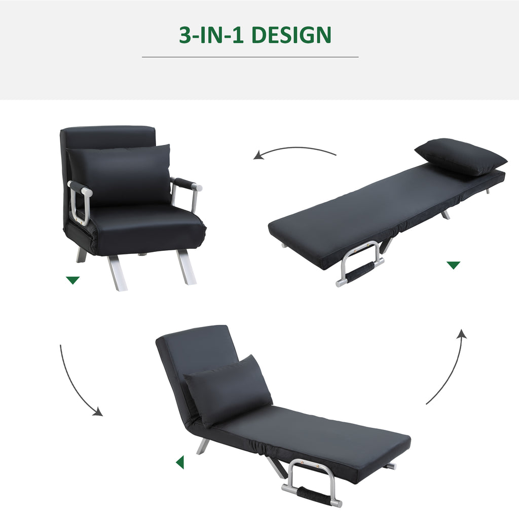 HOMCOM 3-in-1 Schlafsofa, Gästebett, Sessel inklusive Kissen, Schwarz