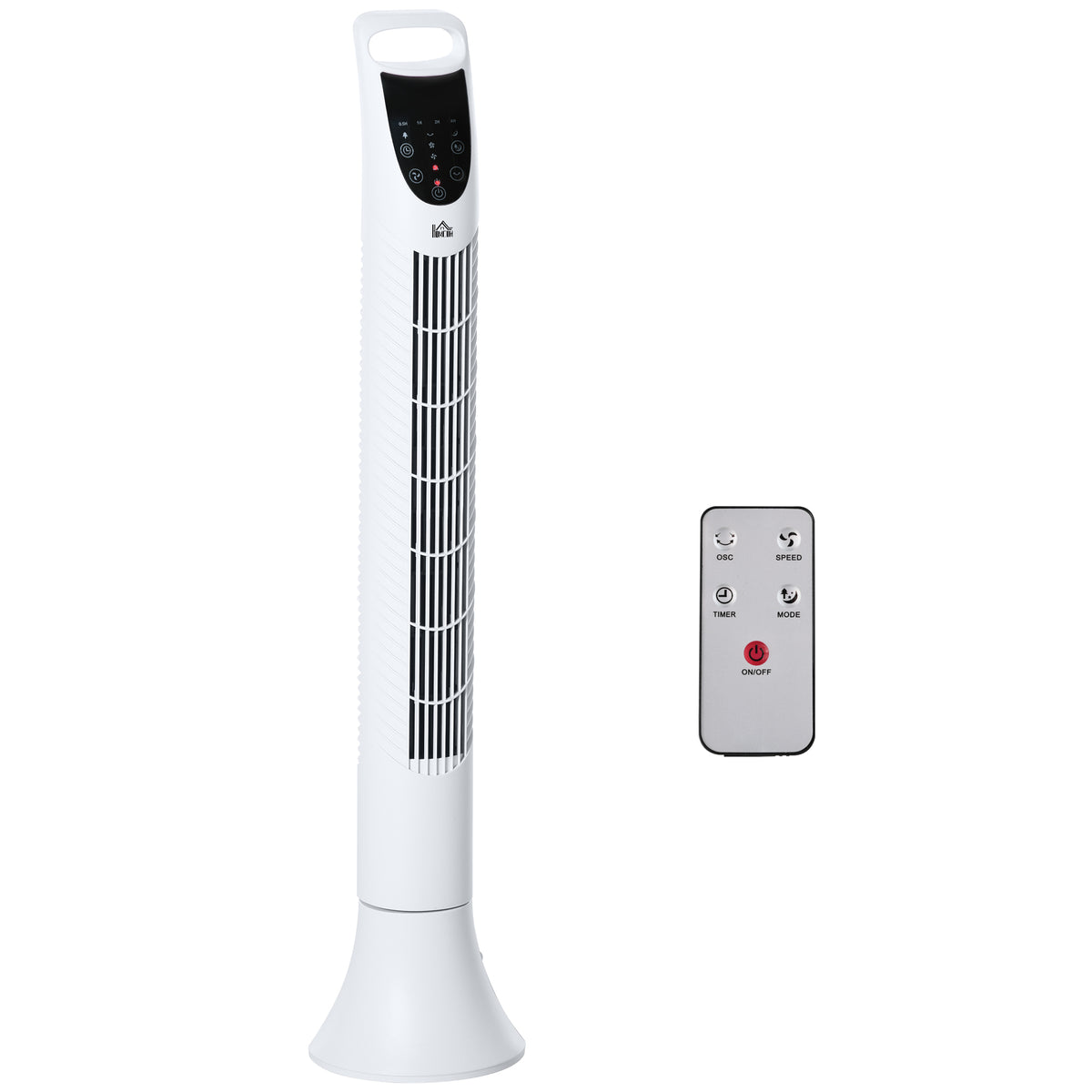 HOMCOM Leiser schwenkbarer Säulenventilator 40 W Fernbedienung Touchpanel 3 Geschwindigkeiten Höhe 91,5 cm Weiß