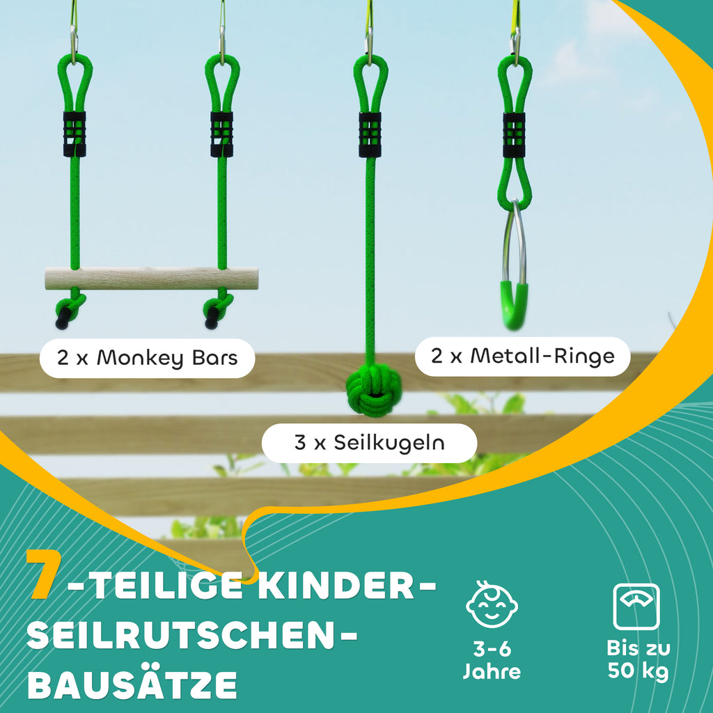 AIYAPLAY 3 Zipline-Kits, Kinder-Seilbahn-Set, bis zu 50 kg belastbar, Grün