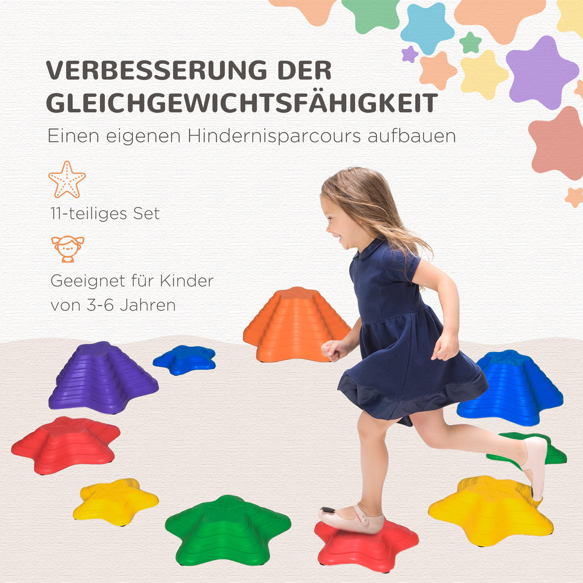 Outsunny Balance-Steine, Trittsteine, 11 Stück, stapelbar, rutschfest, robust, für innen und außen, belastbar bis 80 kg