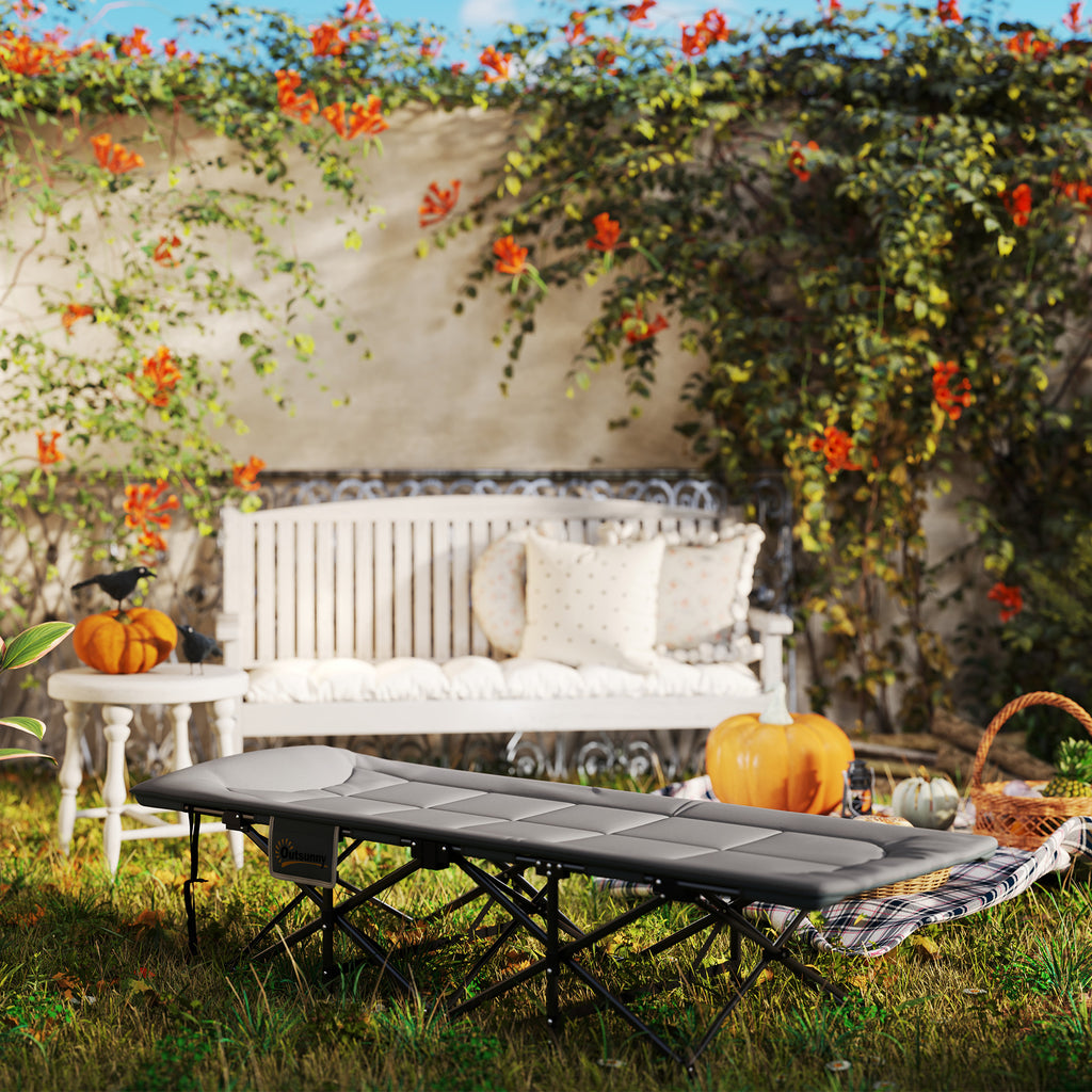 Outsunny Feldbett faltbar Campingbett mit Matratze Kopfkissen Seitentasche 187 x 67 x 37 cm Gästebett bis 150 kg Grau