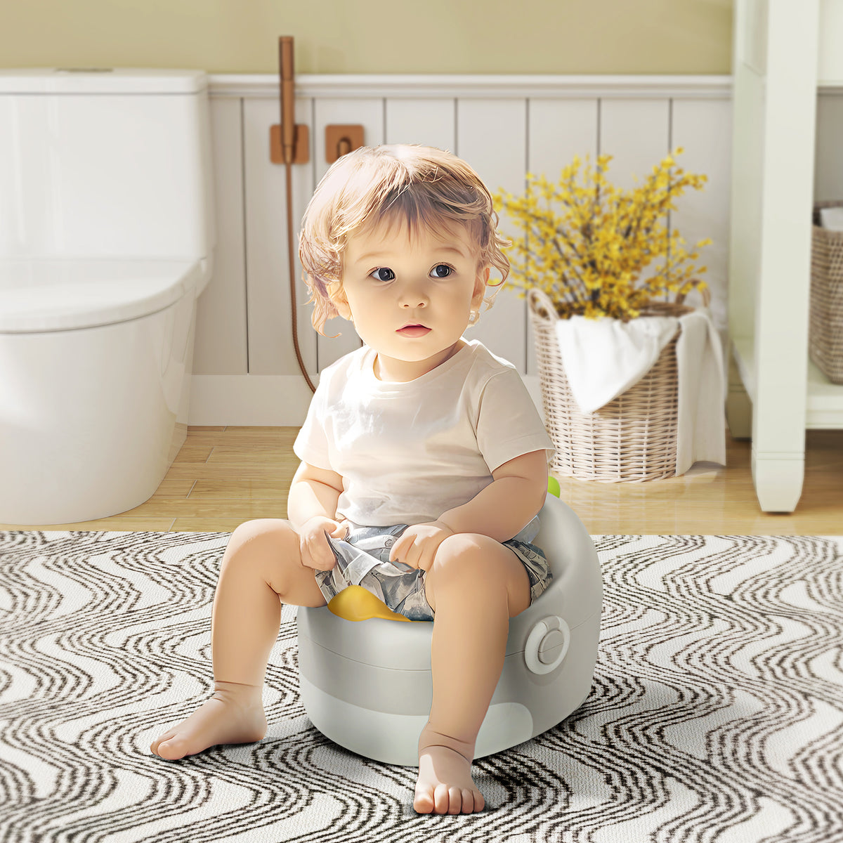 AIYAPLAY 3-in-1 Kinder-Töpfchen, abnehmbarer Sitz, Kunstleder-Polster, bis 50 kg, 6 Monate bis 6 Jahre, Grau