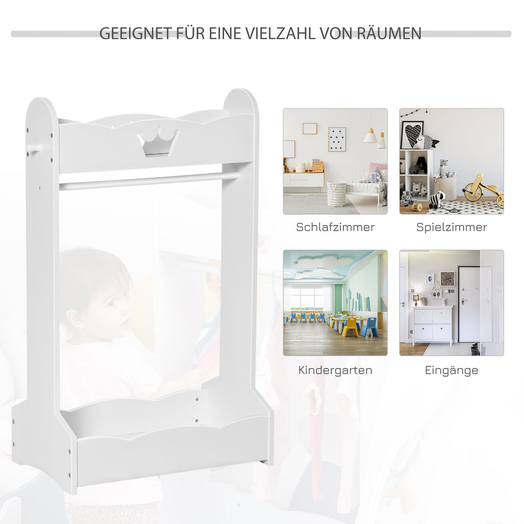 HOMCOM Kinder-Kleiderständer Garderobenständer mit Kleiderstange Kinderzimmer für 3-8 Jahre Kinder Weiß MDF Kiefernholz 70,5 x 37 x 103 cm