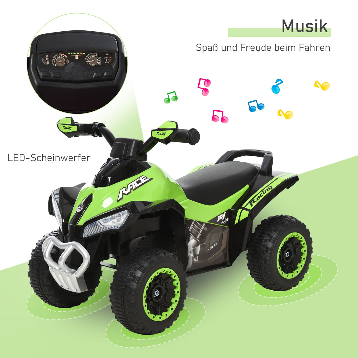 HOMCOM Kinder Rutschauto Tretauto mit Füßen rutschen Kinderauto Kinderfahrzeug für 18-36 Monate Licht Musik Kunststoff Stahl Grün 67,5 x 38 x 44 cm