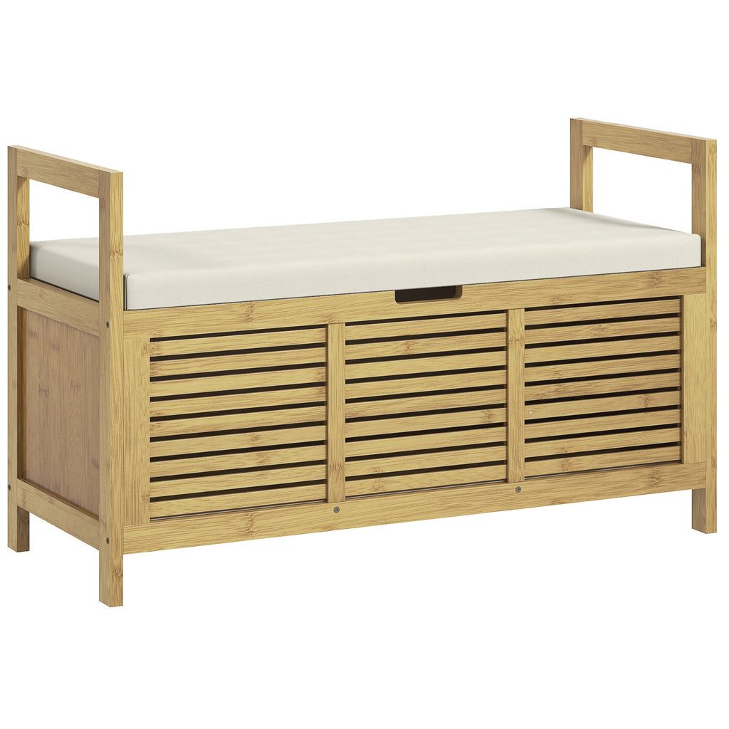 HOMCOM Schuhablage mit Stauraum, Schuhbank, weiche Sitzfläche, Bambus, 100x40x60 cm