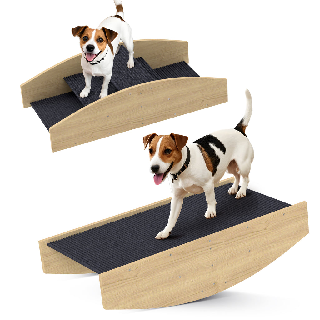 PawHut Agility Hundeschaukel, 2-in-1 Wippe und Treppe, rutschfest, Tanneholz, 80 x 39,5 cm