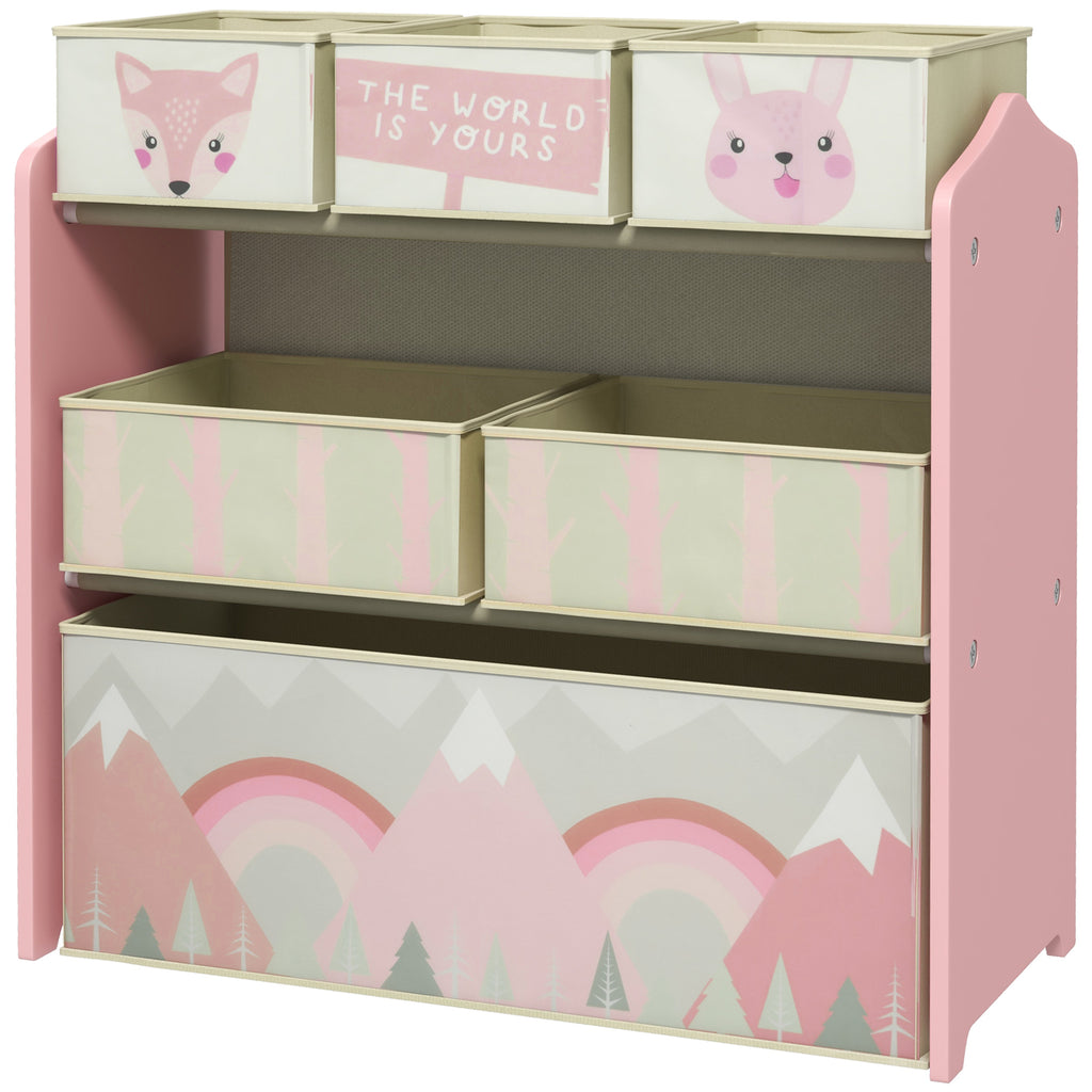 ZONEKIZ Kinderregal mit 6 abnehmbaren Stoffboxen, Spielzeug-Organizer, Regal 63L x 30B x 66H cm