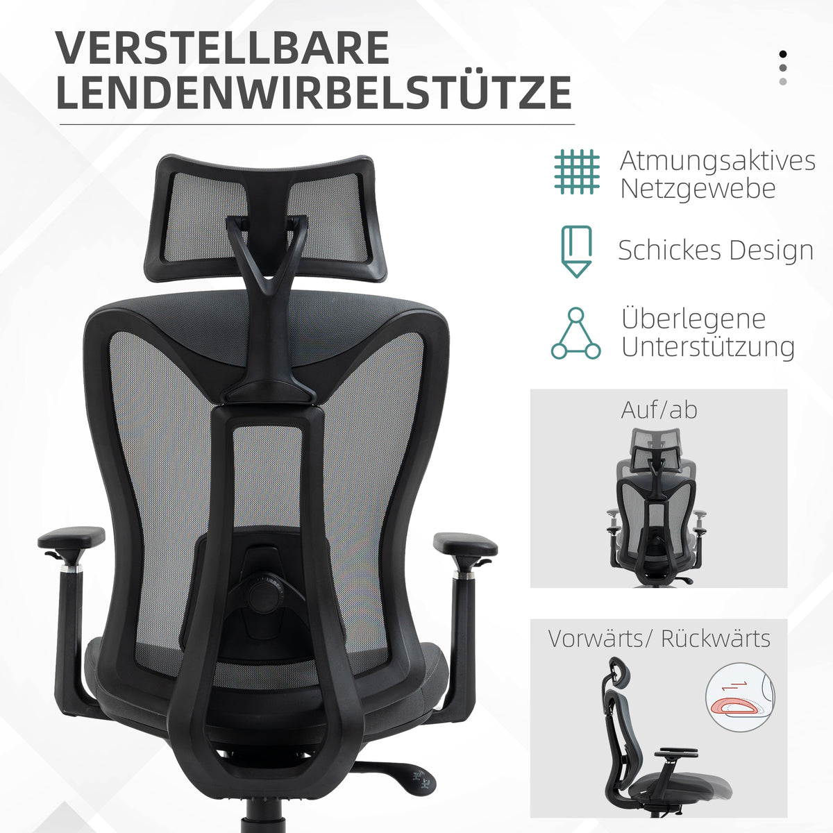 Vinsetto Bürostuhl Computerstuhl 135° Neigungsfunktion, höhenverstellbar, 70 cm x 66 cm x 120-128 cm, Grau