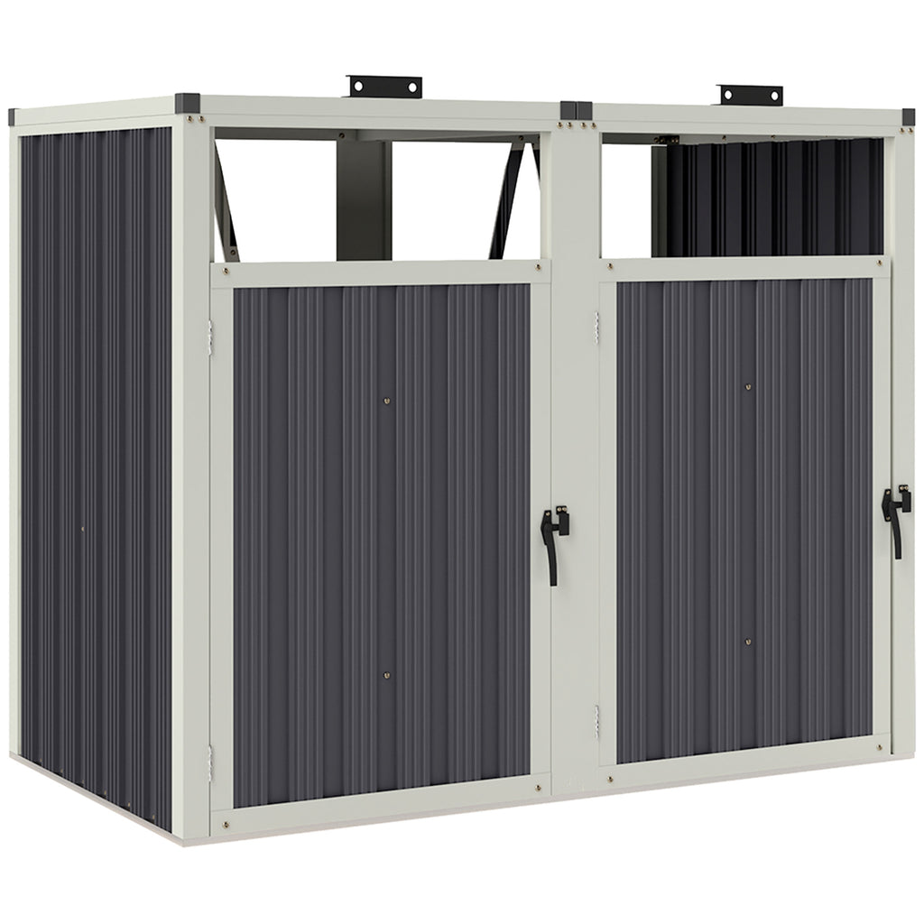 Outsunny Mülltonnenverkleidung für 2 Behälter à 240L, Außenabdeckung für Mülltonnen, 180° Klappdeckel, feuerverzinkter Stahl 73 x 81 x 122 cm, Dunkelgrau