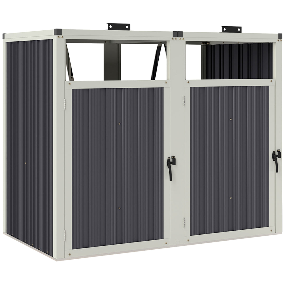 Outsunny Mülltonnenverkleidung für 2 Behälter à 240L, Außenabdeckung für Mülltonnen, 180° Klappdeckel, feuerverzinkter Stahl 73 x 81 x 122 cm, Dunkelgrau