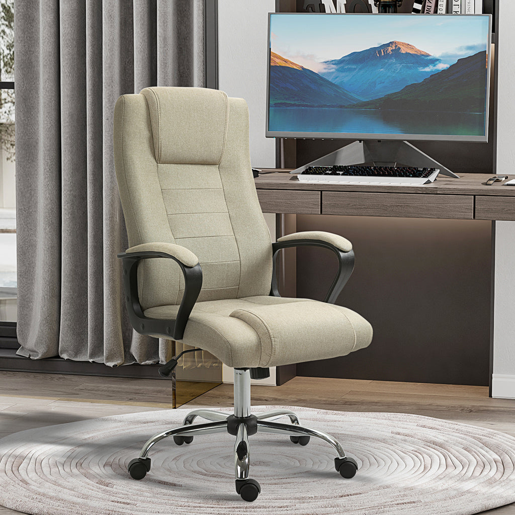 Vinsetto Bürostuhl in Leinenoptik, höhenverstellbar, Wippfunktion, 5 Rollen, Beige