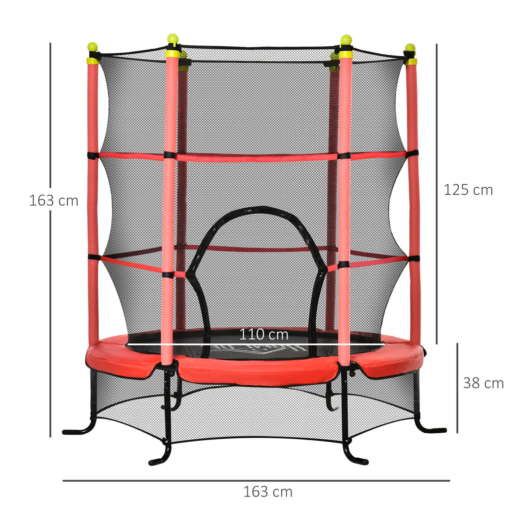 HOMCOM Kindertrampolin mit Sicherheitsnetz, Randpolsterung, wetterfest, Metallrahmen, bis 50 kg, Ø163cm x 163 cm, Rot
