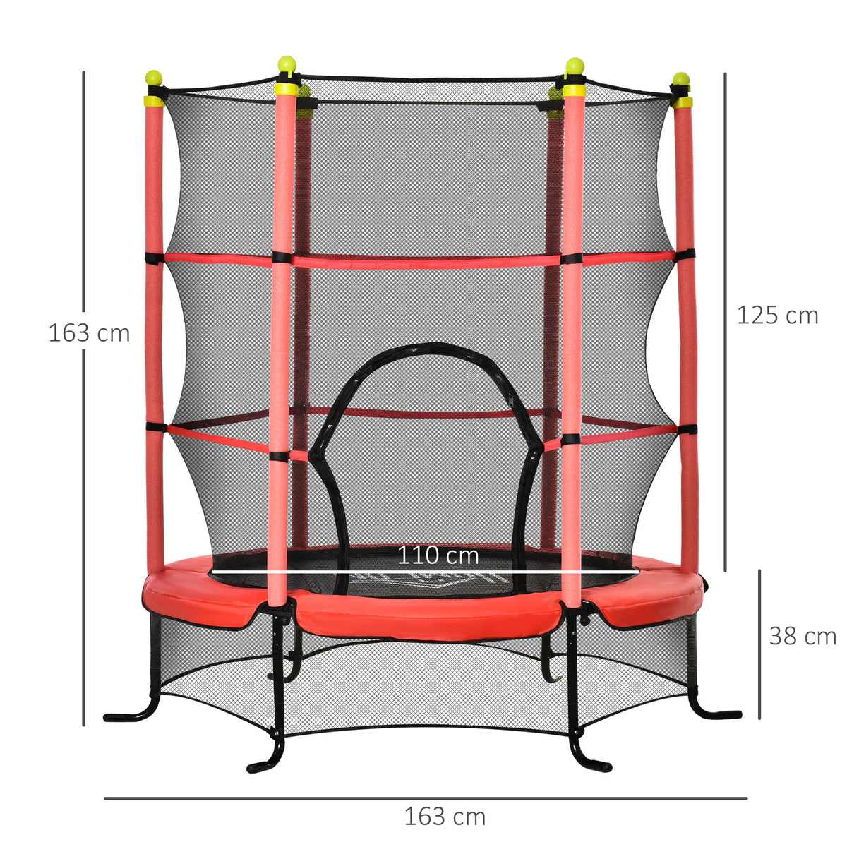 HOMCOM Kindertrampolin mit Sicherheitsnetz, Randpolsterung, wetterfest, Metallrahmen, bis 50 kg, Ø163cm x 163 cm, Rot