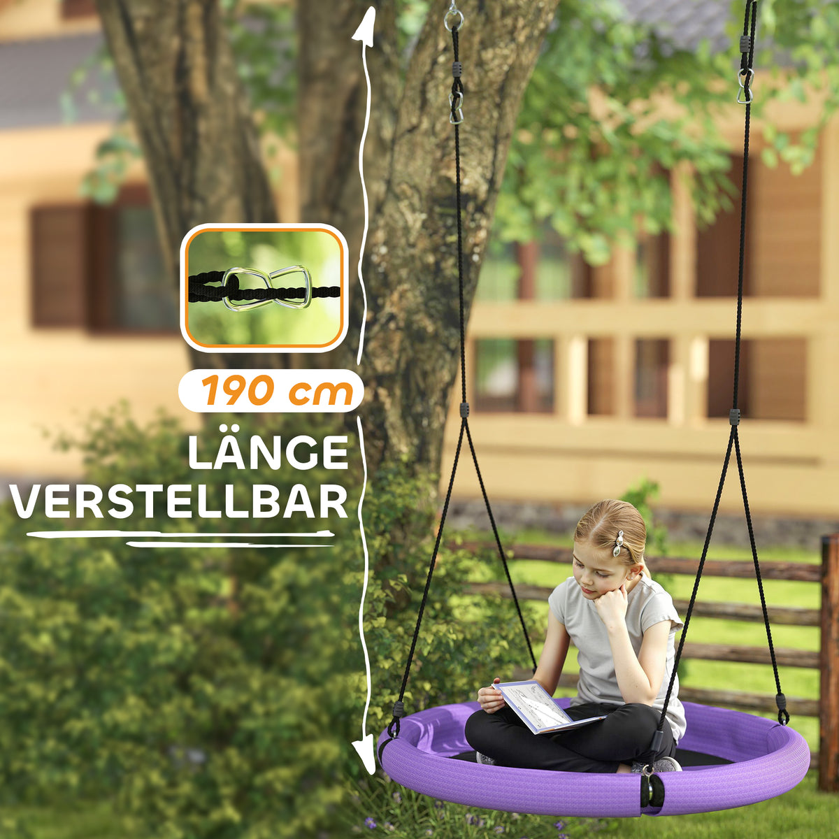 AIYAPLAY Nestschaukel, Runde Gartenschaukel, 150 kg belastbar, höhenverstellbar, Lila