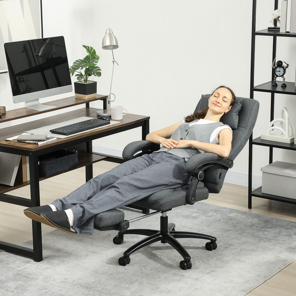 Vinsetto Massage-Bürostuhl, USB-Schnittstelle, schwenkbare Räder, Dunkelgrau