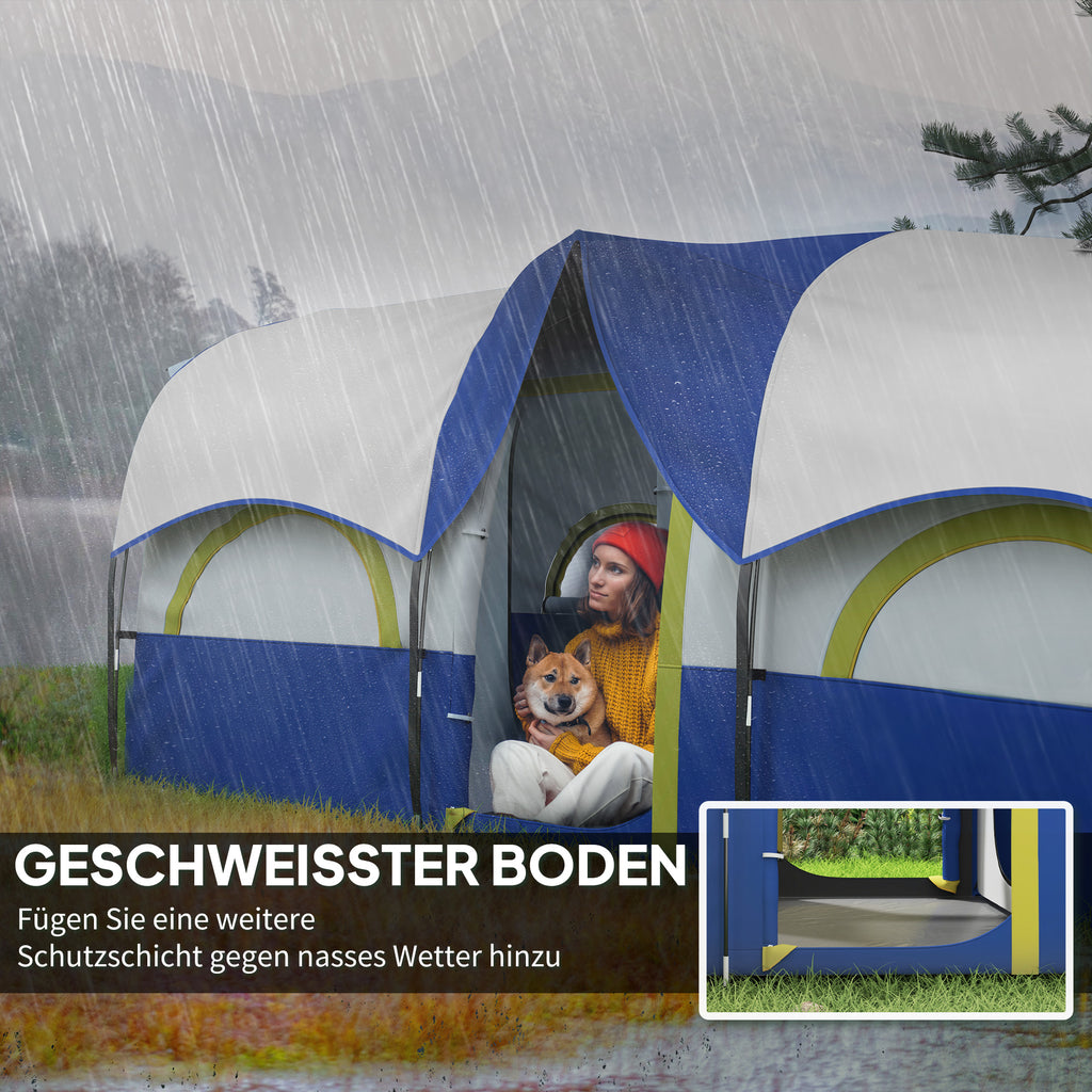 Outsunny Familien-Campingzelt, 2 Schlafzimmer, zentraler Raum, wasserdicht, Blau