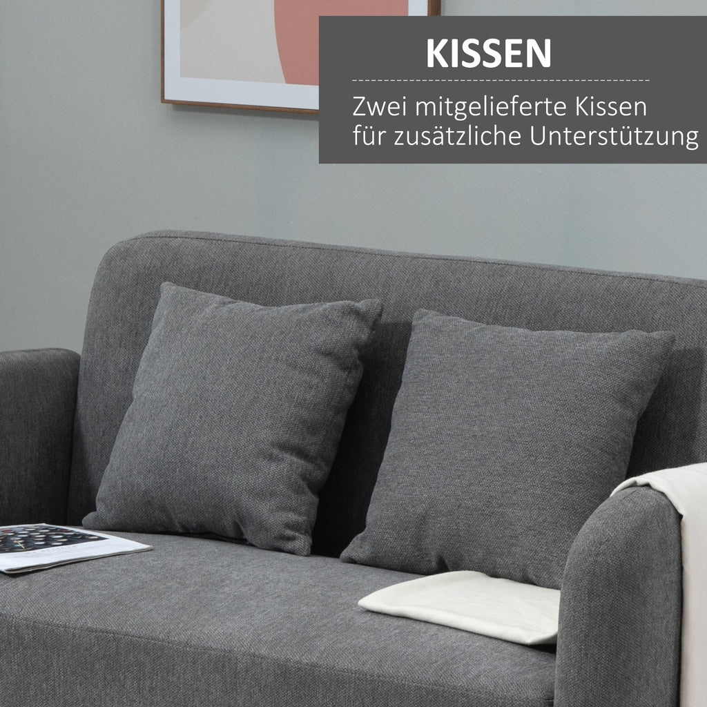 HOMCOM 2 Sitzer Sofa, Couch mit 2 Wurfkissen, gepolsterter Doppelsofa, Polstersofa mit Samtopik, Armlehne, Loveseat für Wohnzimmer, Schlafzimmer,  130 x 70 x 80 cm, Grau