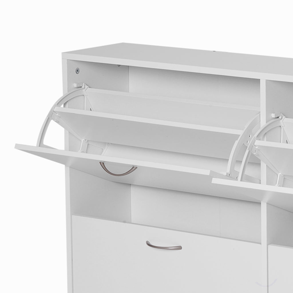 HOMCOM Schuhkipper Schuhschrank Schuhständer Schuhregal mit 4 Klappen 16–24 Paar Weiß 120 x 24 x 81 cm