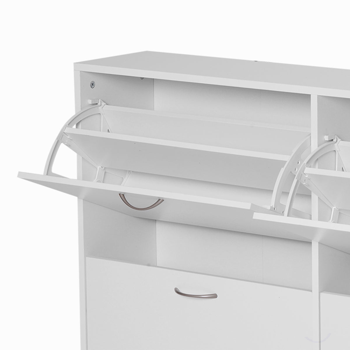 HOMCOM Schuhkipper Schuhschrank Schuhständer Schuhregal mit 4 Klappen 16–24 Paar Weiß 120 x 24 x 81 cm