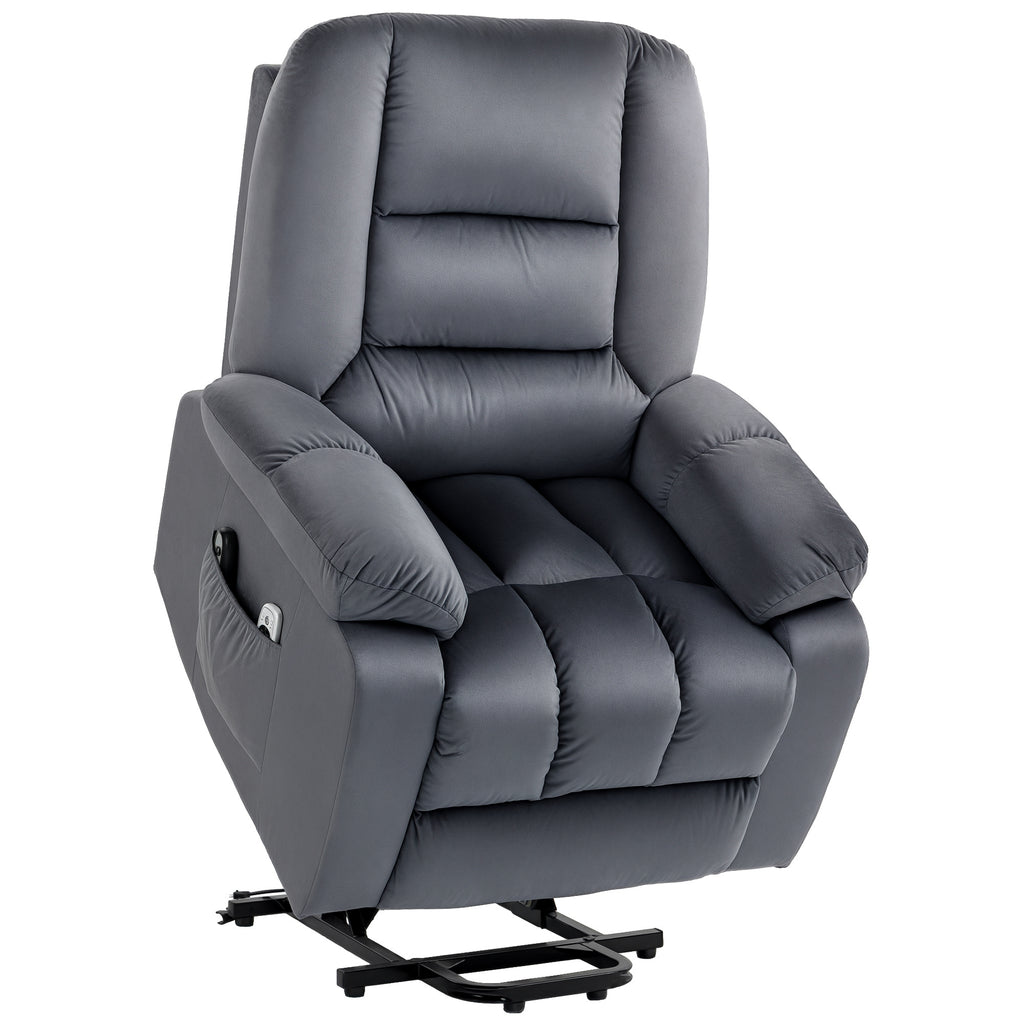 HOMCOM Massagesessel Aufstehhilfe Seniorensessel Relaxsessel, 8 Massagepunkte, 2 Seitentaschen, 85 cm x 94 cm x 107cm, Grau